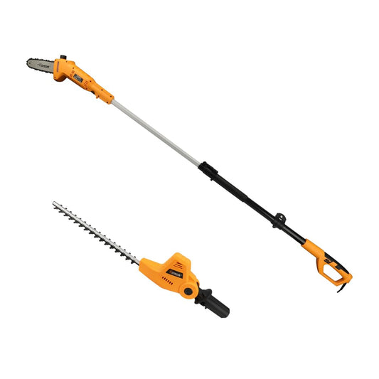 Hoteche 2-in-1 Telescoping Pole Saw & Hedge Trimmer | 500W/700W, 195-253CM, Orange-Black, Color Box