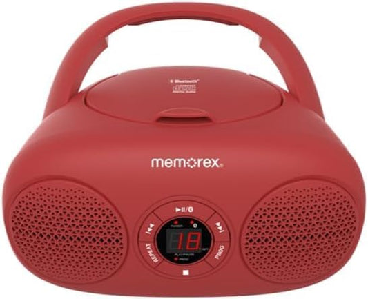Memorex Programmable AM/FM Top Loading CD Player | Portable Stereo with Memory | Auxiliary Input and LED Display (Red)
