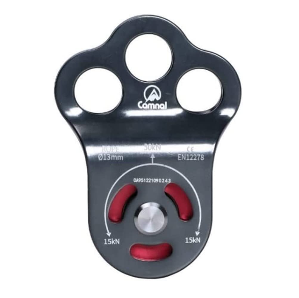 JOTOUCH Gray Climbing Pulley, 30KN/6613lbs Three Holes Single Pulley, Built-in Ball Bearing Climbing Pulley, Rock Climbing Pulley Fit for 13mm Rope Hauling, Rescue Applications, Zipline Sports Etc