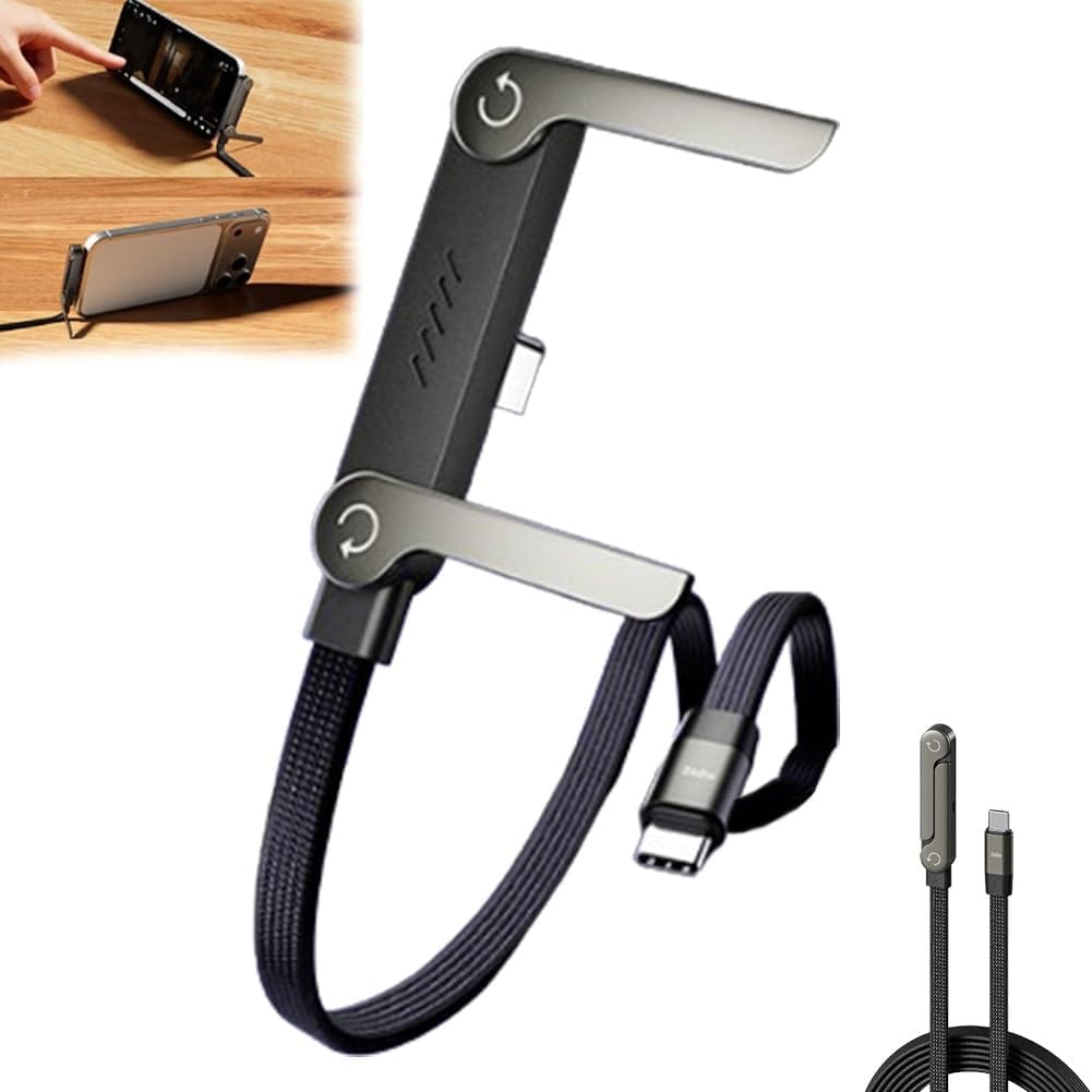 Generic 240W 2-in-1 (1pc,C-C) Sideways Phone Charger, Stand Data Cable, Invisible Holder Charger Cable, Invisible