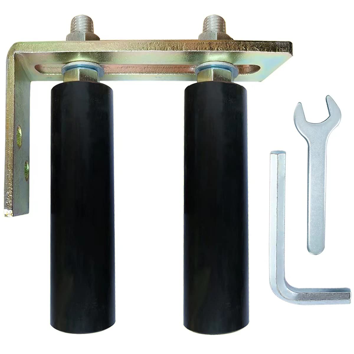 Mageway Universal Heavy Duty Slide Gate Guide Roller 6" Black L Rear Post Bracket Adjustable Dual Nylon Rollers Gate Support Assembly for Sliding Rolling Gates, Install Tools Inlcuded