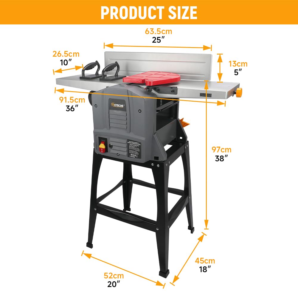 Hoteche 10-Inch Benchtop Planer and Jointer Combo with Stand 13-Amp Heavy Duty Thickness Planer for Woodworking, Adjustable Depth 0-3mm