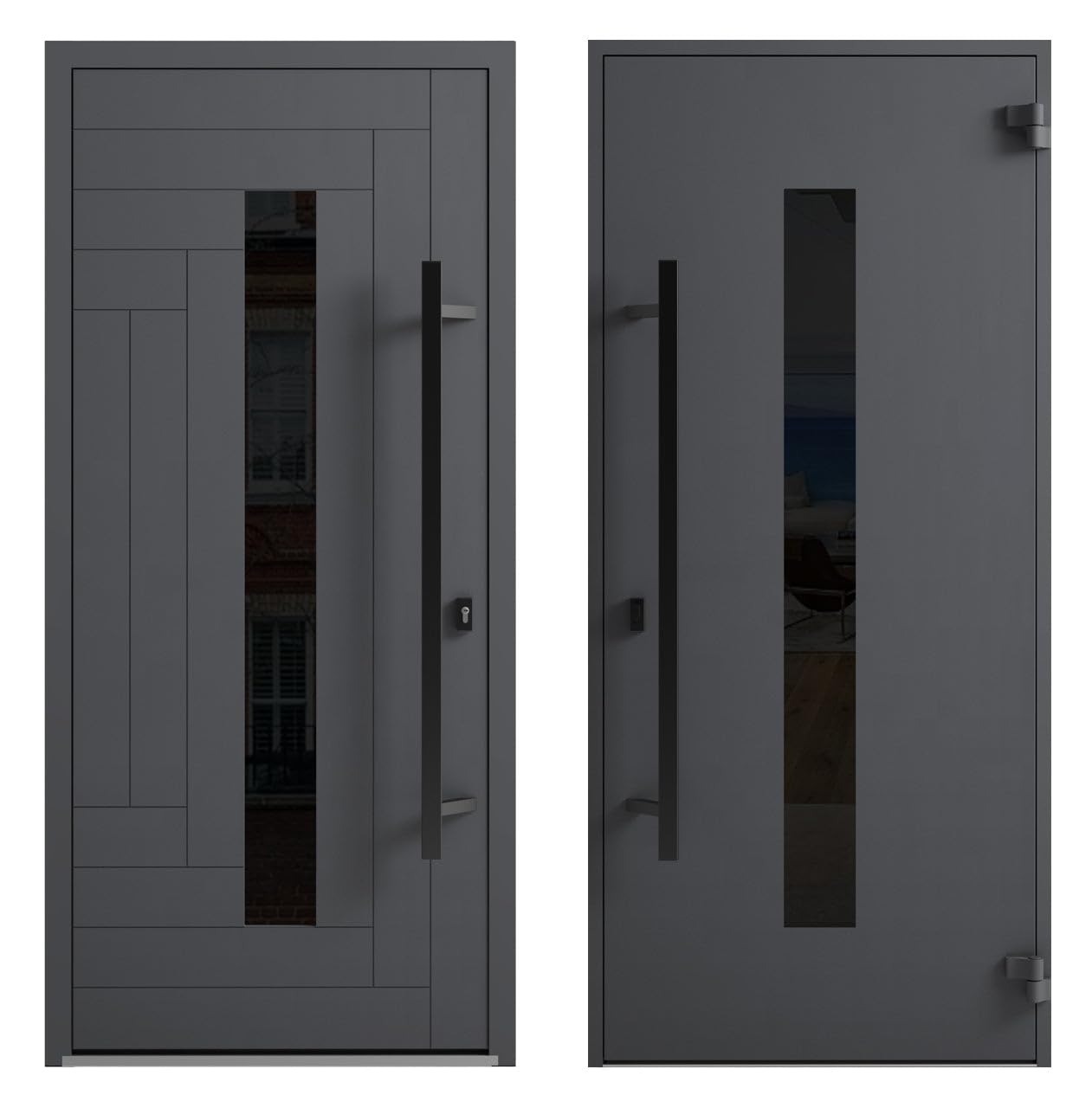 VDOMDOORS Front Exterior Prehung Steel Door/Ronex 0130 Grey/Entry Metal Modern Painted W36 x H80 Right Hand Inswing