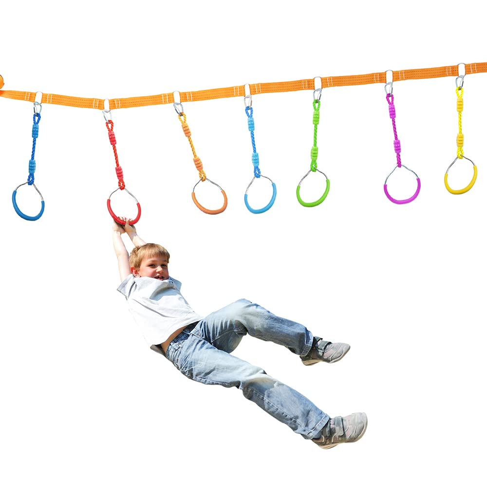 Swing Gymnastic Ring Warrior Obstacle Course Slackline Climb Trapeze Fist Training Equipment, 2 Purple Ninja Monkey Bar Hang Jungle Fist Workout Outdoor Indoor Home Gym Backyard Playground Play Sets