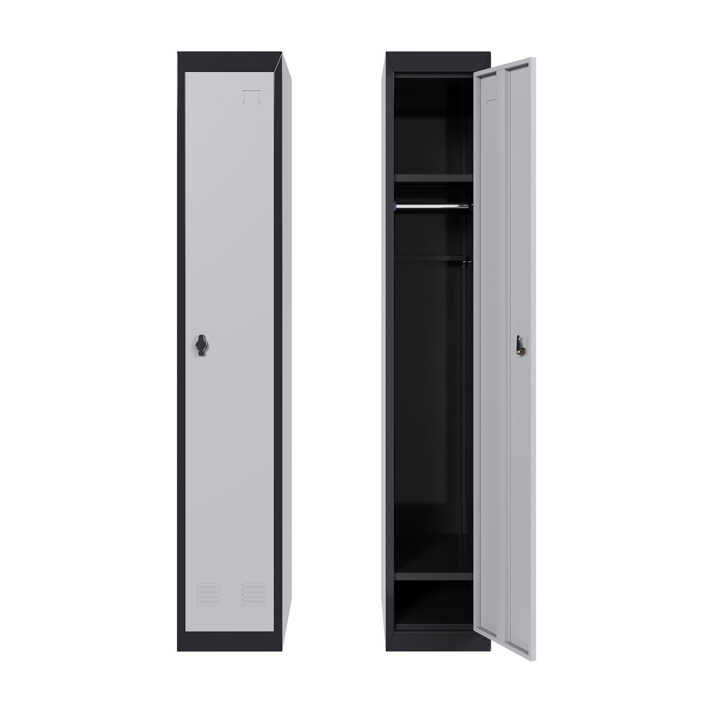 Metal Storage Locker, Single-Door Metal Storage Locker with Shelves, Ideal for Employees and Students, Suitable for Schools, Offices, Gyms, Homes, and More; Easy Assembly, Grey & Black