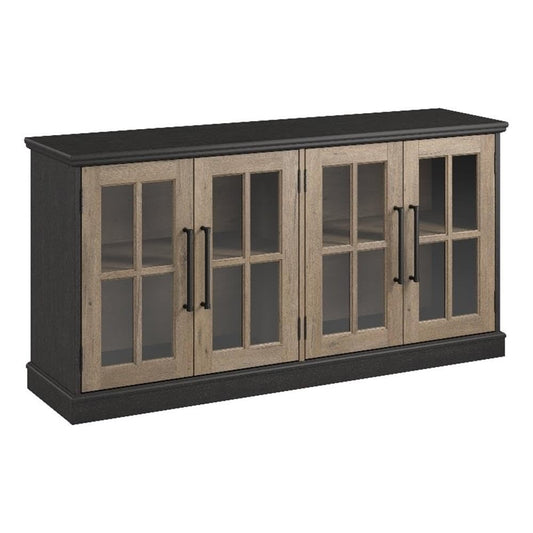 Bush Home Westbrook 60W Sideboard Cabinet with Glass Doors in Vintage Black/Restored Tan Hickory | Storage Credenza for Dining Room or Kitchen Area