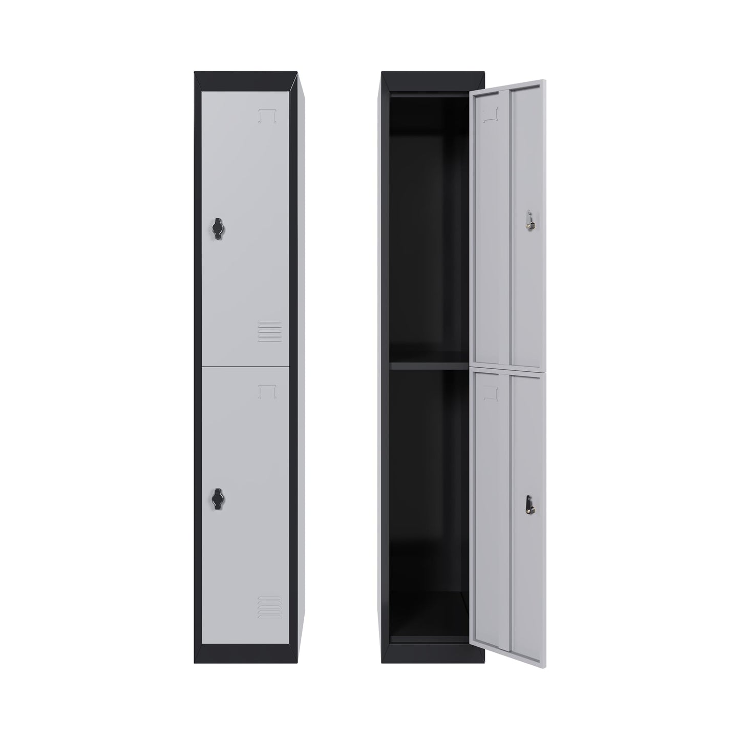GAOMON 2 Door Tall Metal Locker with Key Employee Metal Locker, Lockable Heavy Duty Steel Employee Locker for Schools, Gyms, Homes, Offices, Utility Rooms, Grey and Black