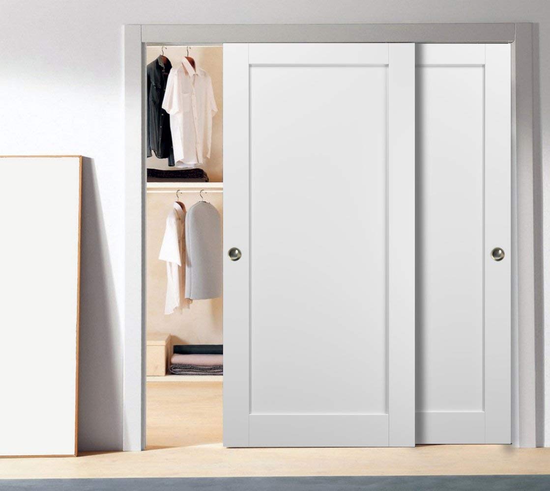 SARTODOORS Slab Barn Door Panel | Quadro 4111 White Silk | Sturdy Finished Wooden Modern Doors | Pocket Closet Sliding-42 x 96"