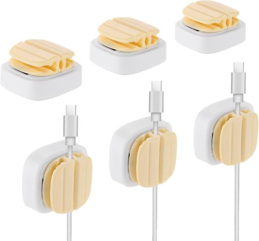 MECCANIXITY 6Pcs 3-in-1 Cord Organizer Spring Cable Clip Holder, Yellow Adhesive Adjustable Cord Cable Holder
