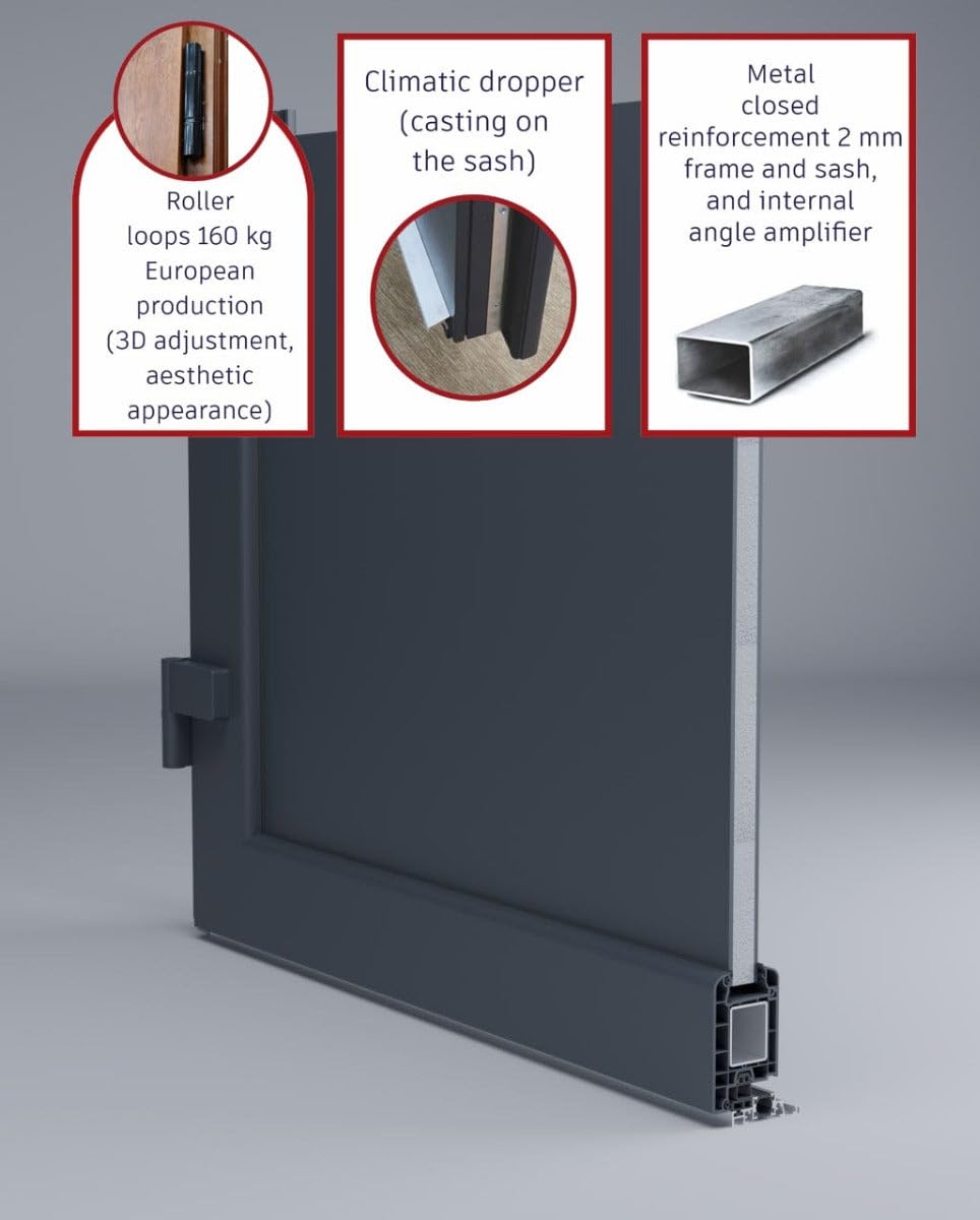VDOMDOORS Front Exterior Prehung Metal-Plastic Door Frosted Glass | Manux 8933 Matte Black | Residential Doors Entrance Patio Garage W30 x H80 Right-Inswing