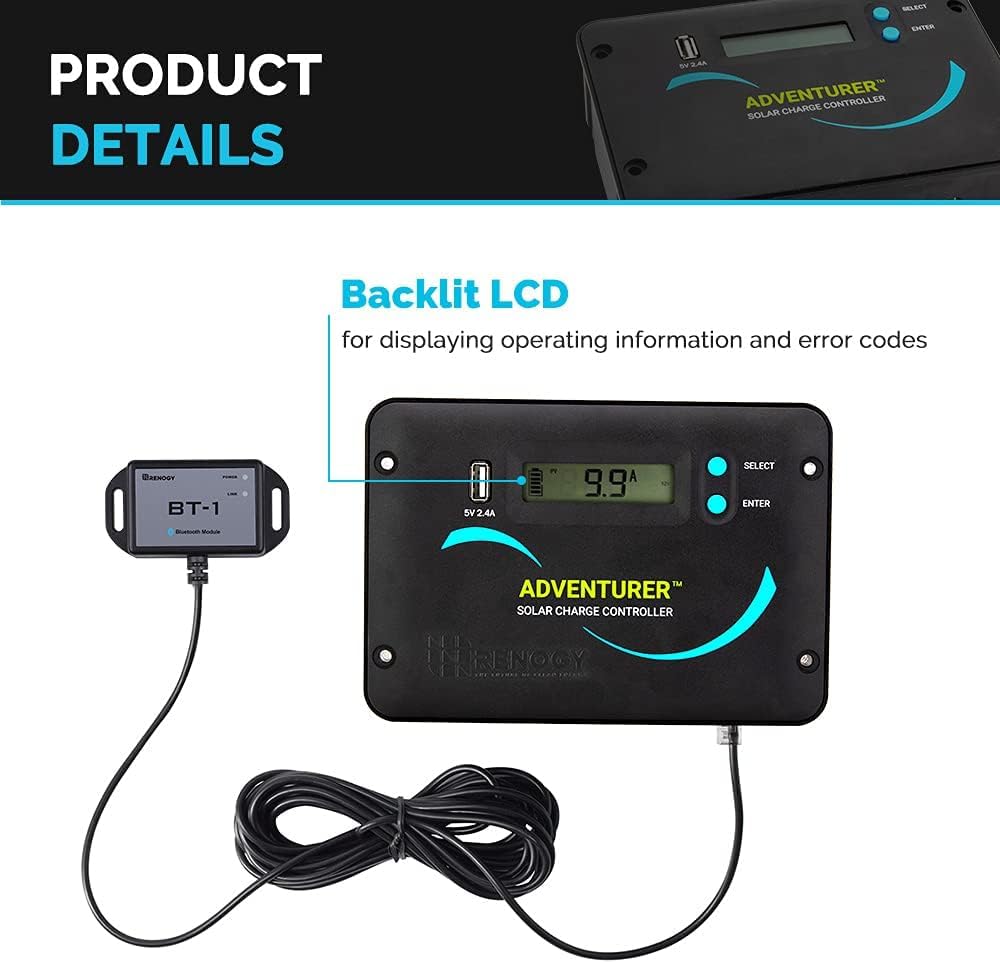 Renogy 200W 12V RV Solar Panel Kit N-Type - Adventurer 30A LCD PWM Charge Controller + Mounting Brackets for RVs, Boats, Trailers, Campers, Marine & Off - Grid Systems
