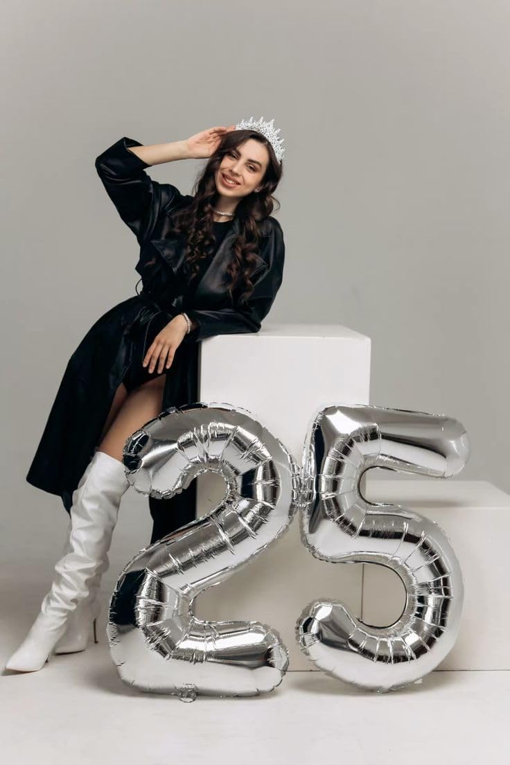 Skiennix Large 14th Silver Birthday Balloons - 40 Inch Foil Decorations for Weddings & Engagements