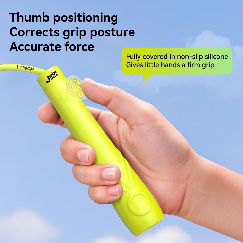 JOINROPE Kids Jump Rope for Children-Adjustable Speed Skipping Rope with Dual Bearings, Segmented Anti-Tangle Cord, Silicone Handles, Indoor Outdoor Fitness Toy for Boys & Girls (Green)