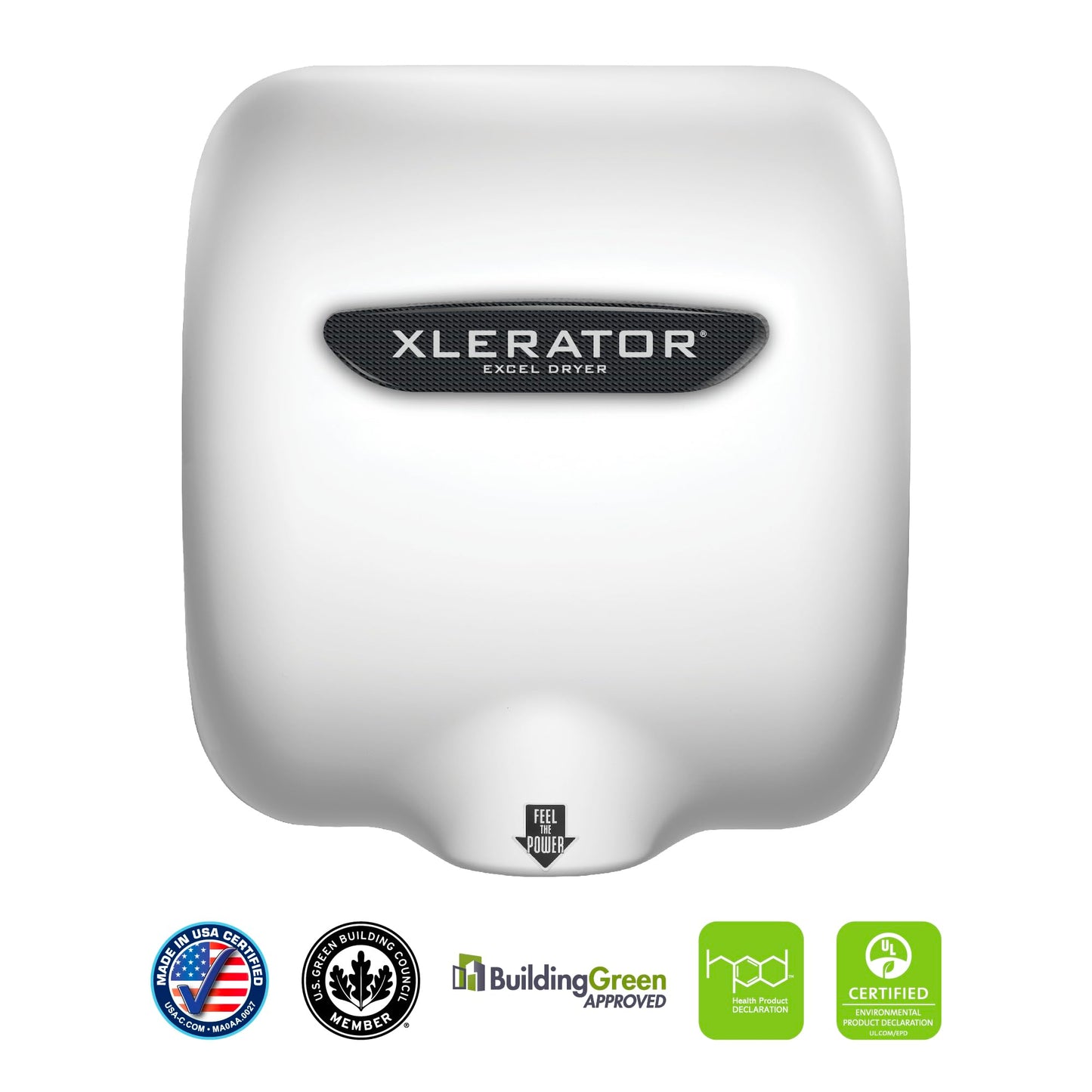 XLERATOR XL-BW Automatic High Speed Hand Dryer with White Thermoset (BMC)Cover and 1.1 Noise Reduction Nozzle, 12.5 A, 110/120 V