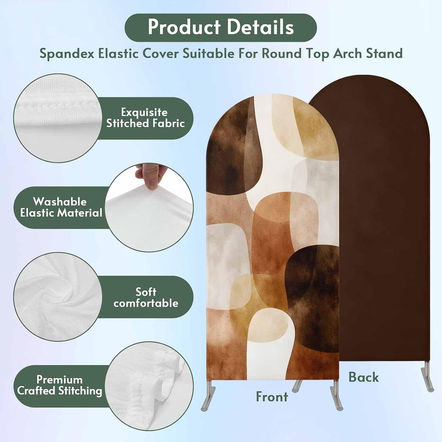 LFoveYuamer 7.2 Ft Arch Backdrop Cover, Brown Geometric Decorative Wedding Arch Covers Spandex Fitted, Middle Century
