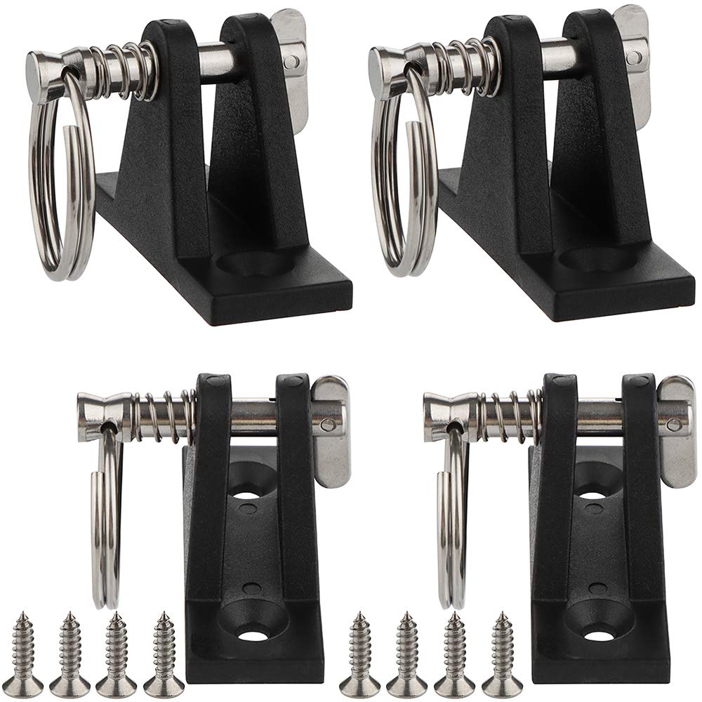 4 Pack Marine Grade Nylon Bimini Top 90°Plastic Deck Hinge with Pin and Ring, 316 Stainless Steel, Free Installation Screws