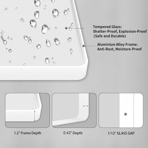 LOAAO Bathroom Mirror - 40x32 Inch White Metal Framed Vanity Mirror | Large Rounded Rectangle, Anti-Rust, Tempered Glass