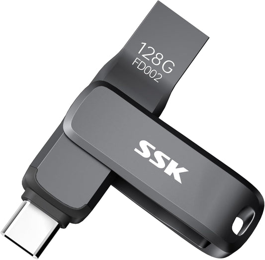 SSK 128GB,Up 200 USB3.2 USB C Flash Drive to MB/S Read Speed USB-C-Thumb-Drive,Dual Flash Drives with USB-C