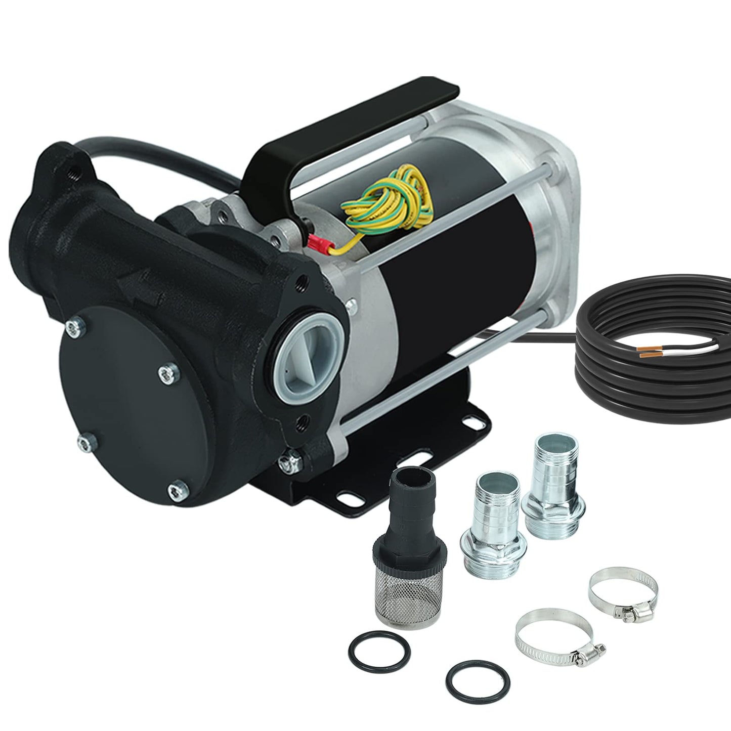 BLACKHORSE-RACING 12V DC Gasoline Fuel Transfer Pump, 15 GPM / 57 LPM Self-Priming Rotary Vane Motor Fuel Pump, Thermal Protected, for Gasoline Diesel Kerosene Mineral Spirits