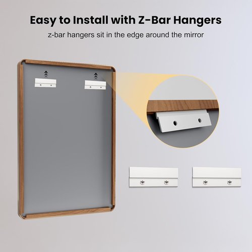 LOAAO Bathroom Mirror - 40x24 Inch Rounded Rectangle with Wood Grain Metal Frame | Anti-Rust, Versatile Hanging Options