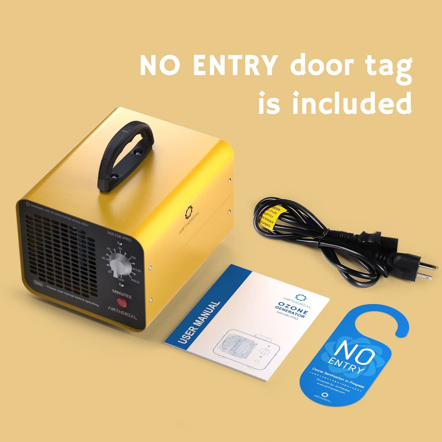 Airthereal MA10K-PRO Ozone Generator - High Capacity O3 Machine for Areas of 3500+ Square Feet, Home Ionizer Odor Remover, Yellow