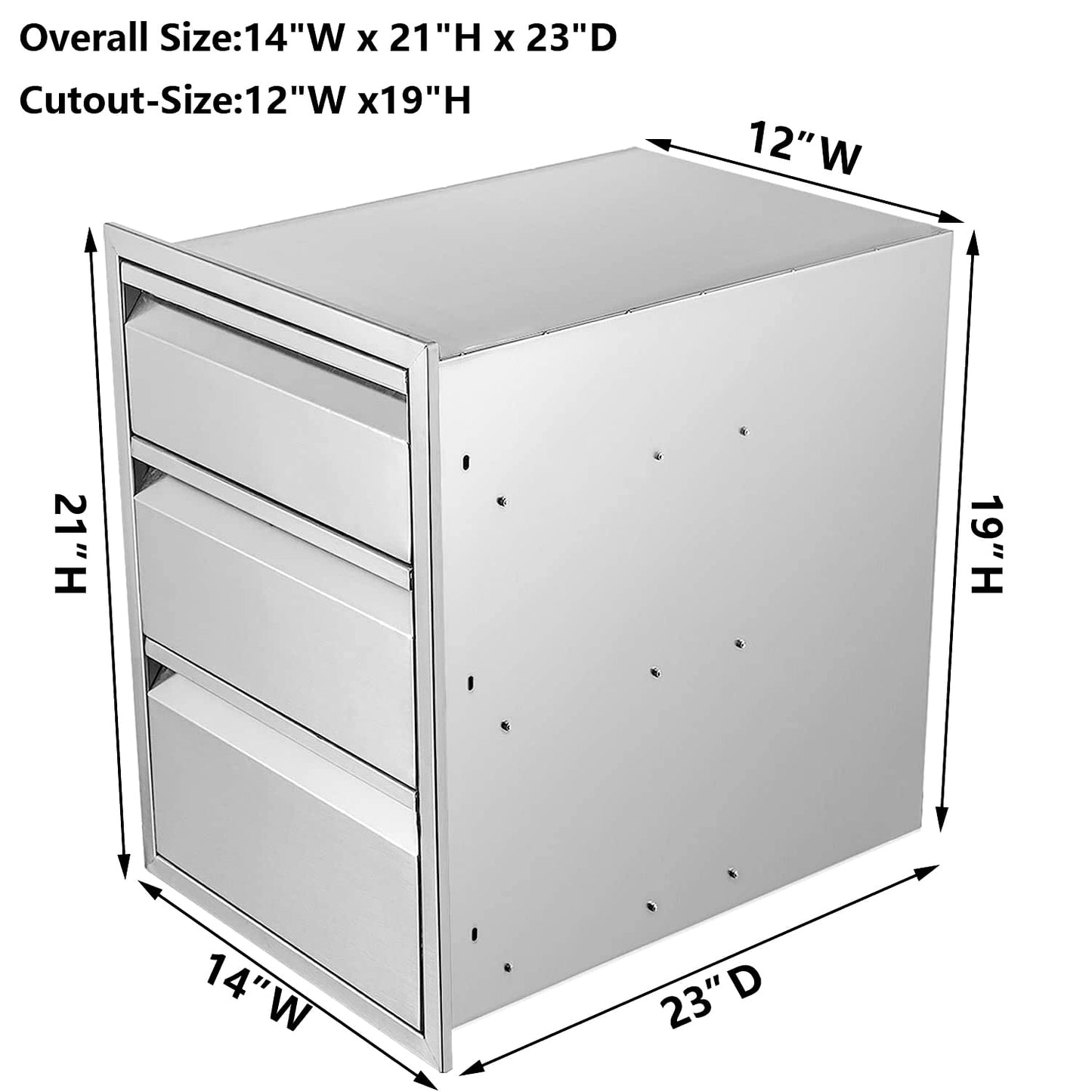 Outdoor Kitchen Drawers 14" W x 21" H x 23" D Triple BBQ Drawers Stainless Steel Built-in Drawer for Patio Grill Station or Outdoor Kitchen Island