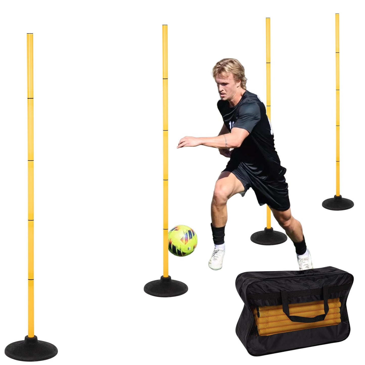 Neoaider 6 FT Agility Poles for Soccer, Basketball, Football, Equestrian, Pet Training, 4 Pack Detachable Soccer Poles w/Rubber Bases, Pole Bending Poles for Horses, Indoor/Outdoor Use