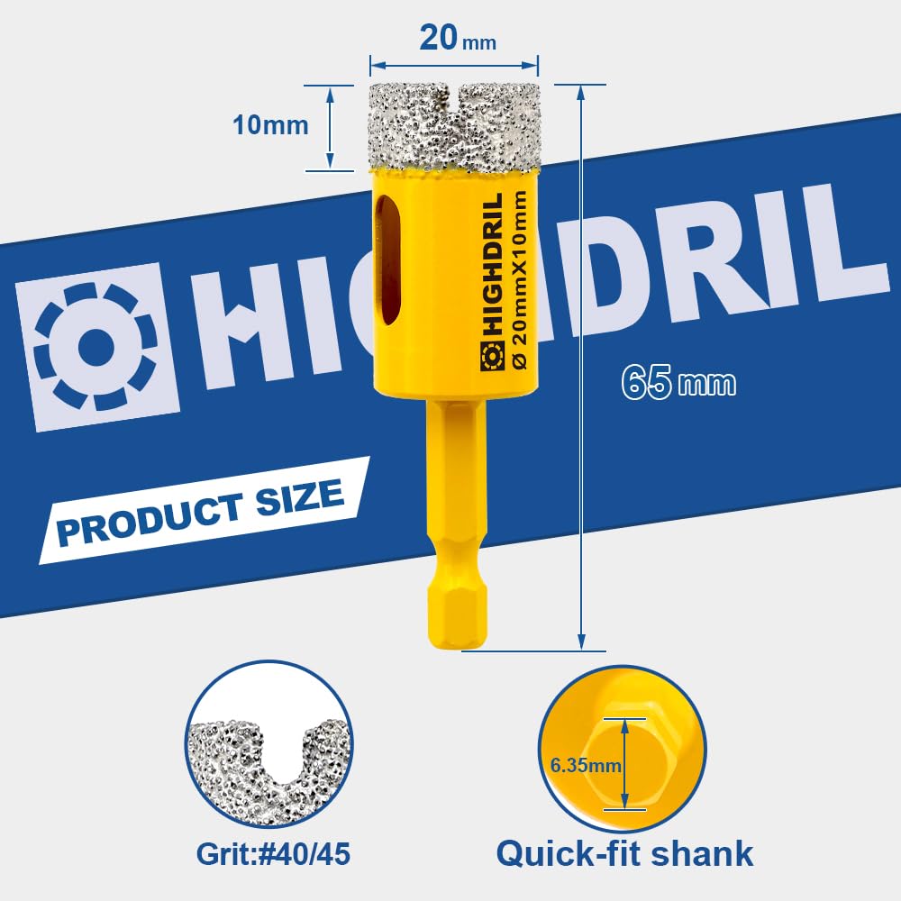 HIGHDRIL 13Pcs Diamond Hole Saw Kit and HIGHDRIL Dry Diamond Drill Bits - 2Pcs 20mm 4/5"