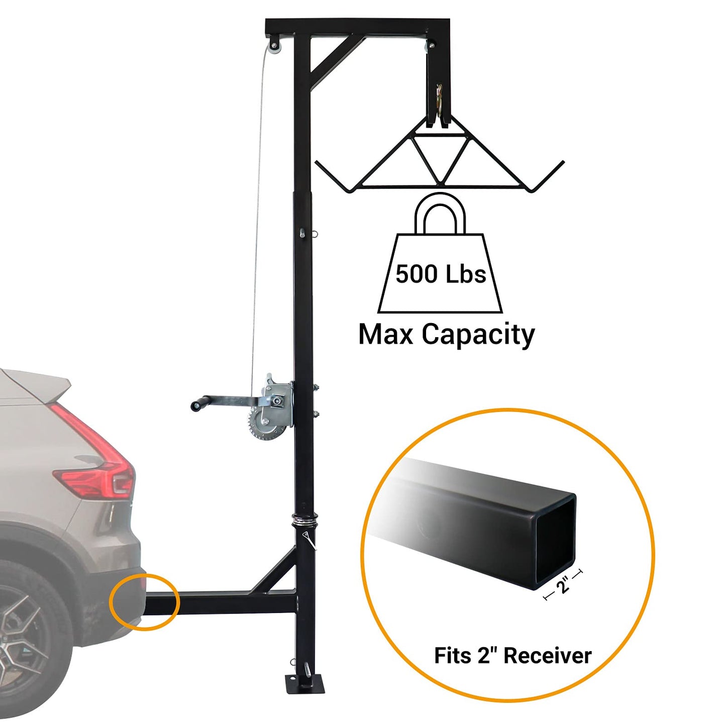 Highwild Truck Hitch Game Hoist & Gambrel - 500lbs with 360 Degree Swivel - Complete Hoist Kit (Included Winch/Gambrel)