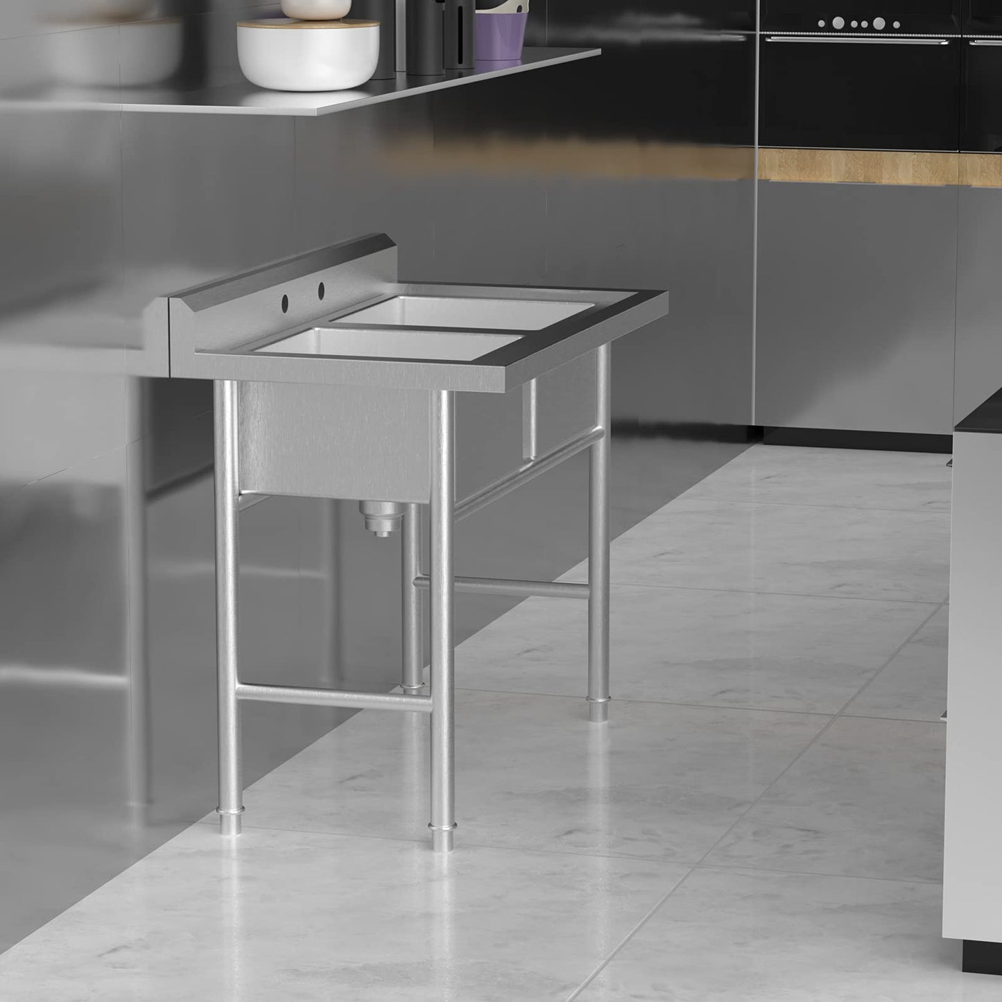 Bonnlo Commercial 304 Stainless Steel Sink 2 Compartment Free Standing Utility Sink for Garage, Restaurant, Kitchen, Laundry Room, Outdoor, 35.8" W x 21.3" D x 40" H