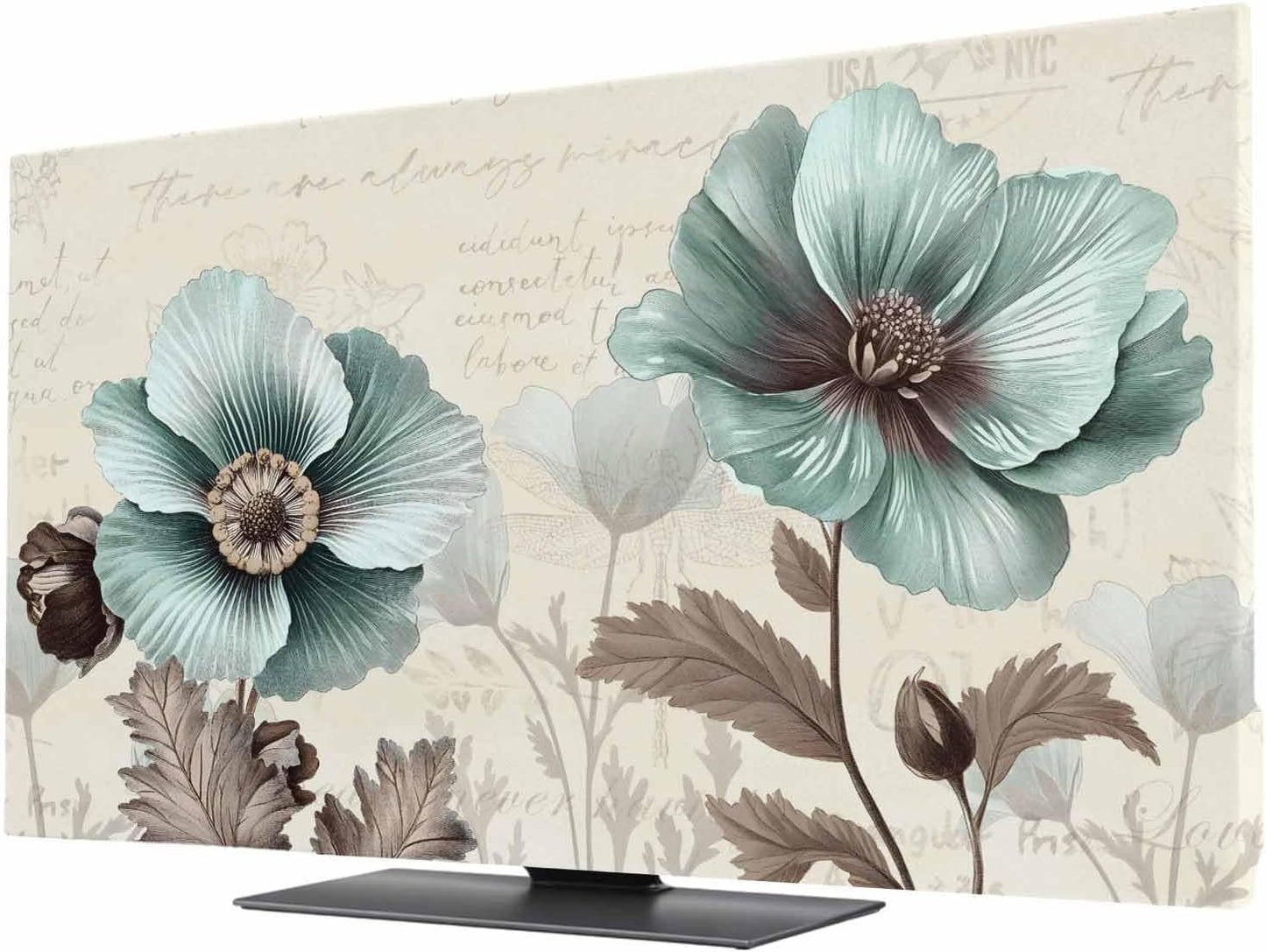 Yukro 65 Inch, 57"x32" Victorian Style Indoor TV Dust Cover, Vintage Blue Flowers Broccoli Elastic TV Dustproof Cover