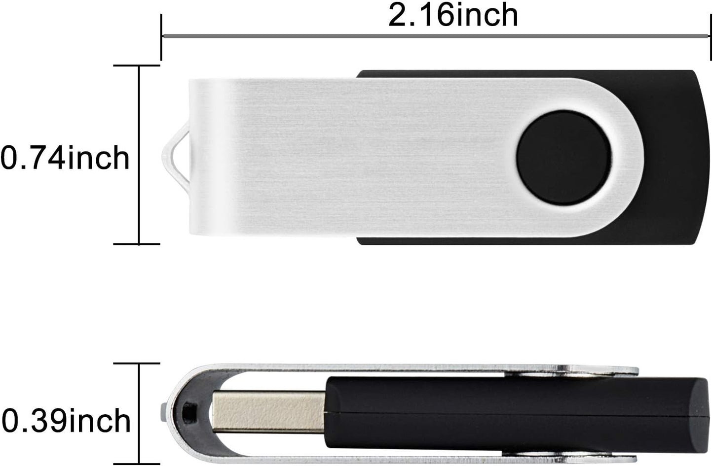 KOOTION 10PCS 2GB 2.0 USB Flash Drives USB Flash Drives Memory Stick Fold Storage Thumb Drive Pen Swivel Design Black