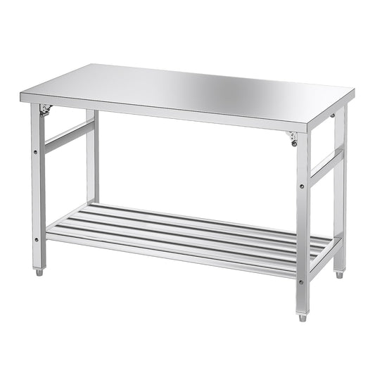 Mioleu Commercial Foldable Heavy Duty Stainless Steel Table, 48 x 24 Inches Metal Prep & Work Desk with Adjustable UnderShelf and Feet for Kitchen Restaurant Home Garage Warehouse