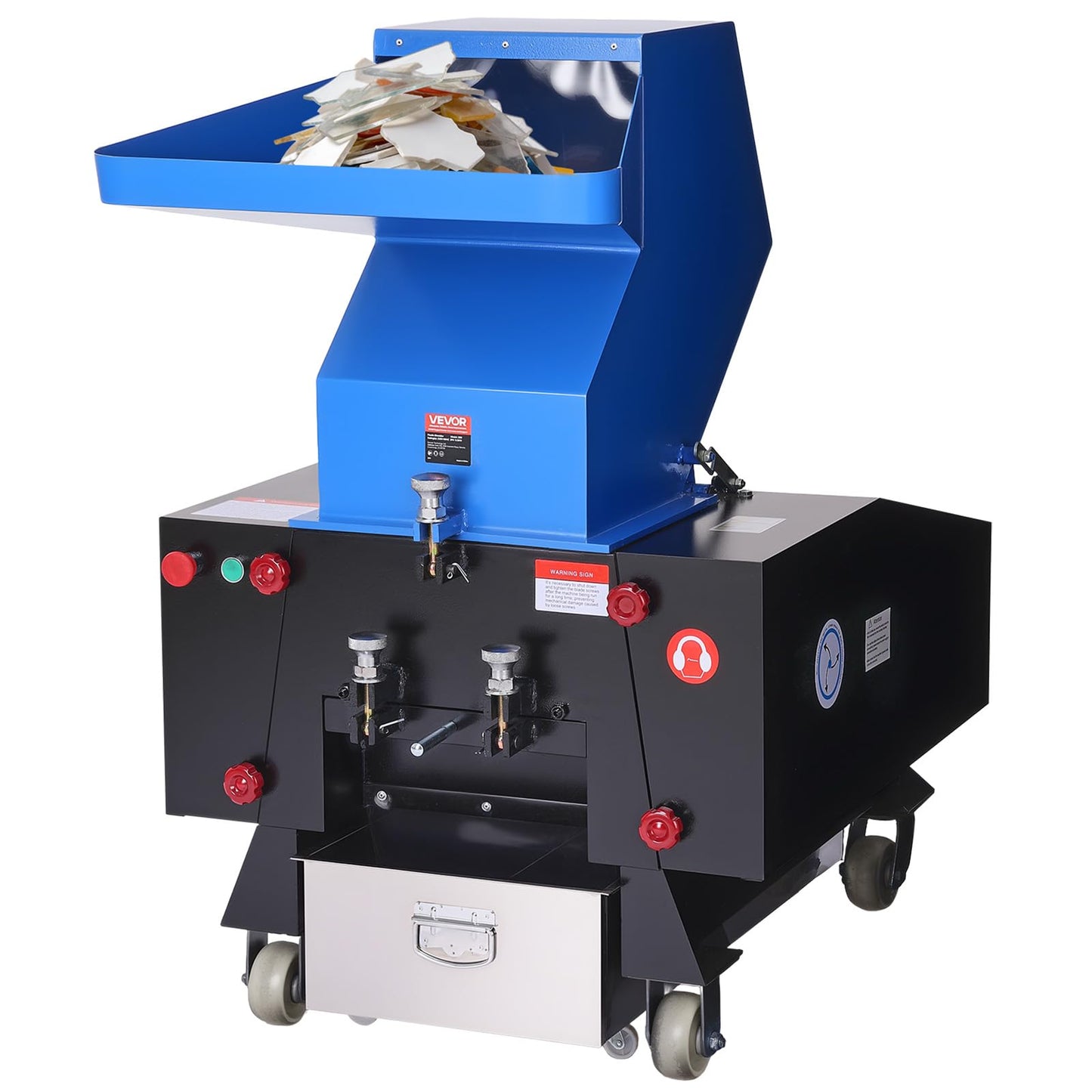 VEVOR Plastic Shredder Crusher, 7.5HP/5.5KW Plastic Grinder Granulator, 200-300kg/h Capacity Pulverizer Recycling Machine with Wheels, SDK-11 Blade & 8mm Mesh for PVC PTFE (220V 60Hz 3-Phase)