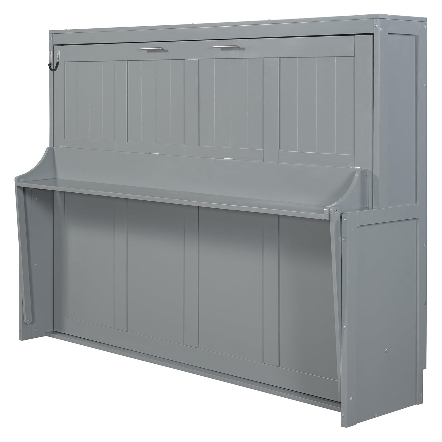 Ball & Cast Murphy Bed Queen Size Hideaway Beds with Hydraulic Lift & Desk Design,Industrial Multifunction Wood Wall Cabinets Bedframe W/Hardware Chain,Space-Saving for Apartment,Gray