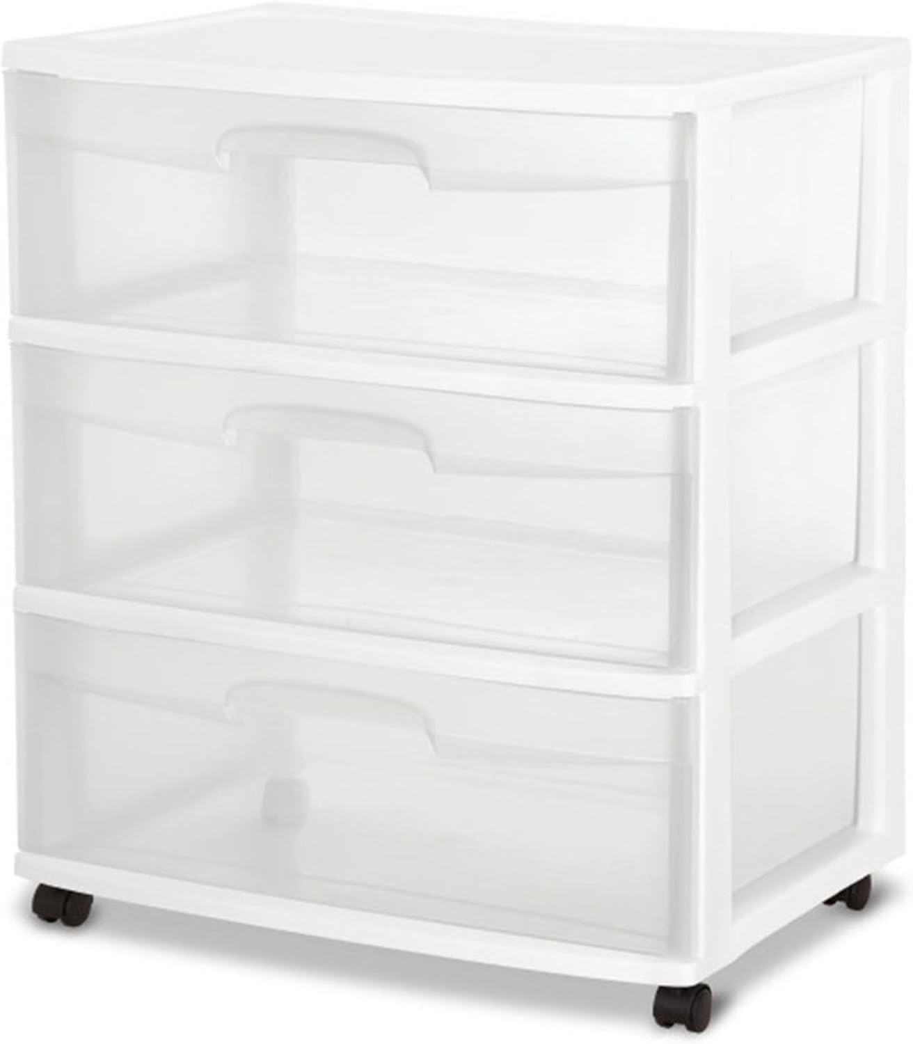 Sterilite 4-Pack Wide 3 Drawer Rolling Storage Cart - Clear Drawers & White Frame for Easy Organization