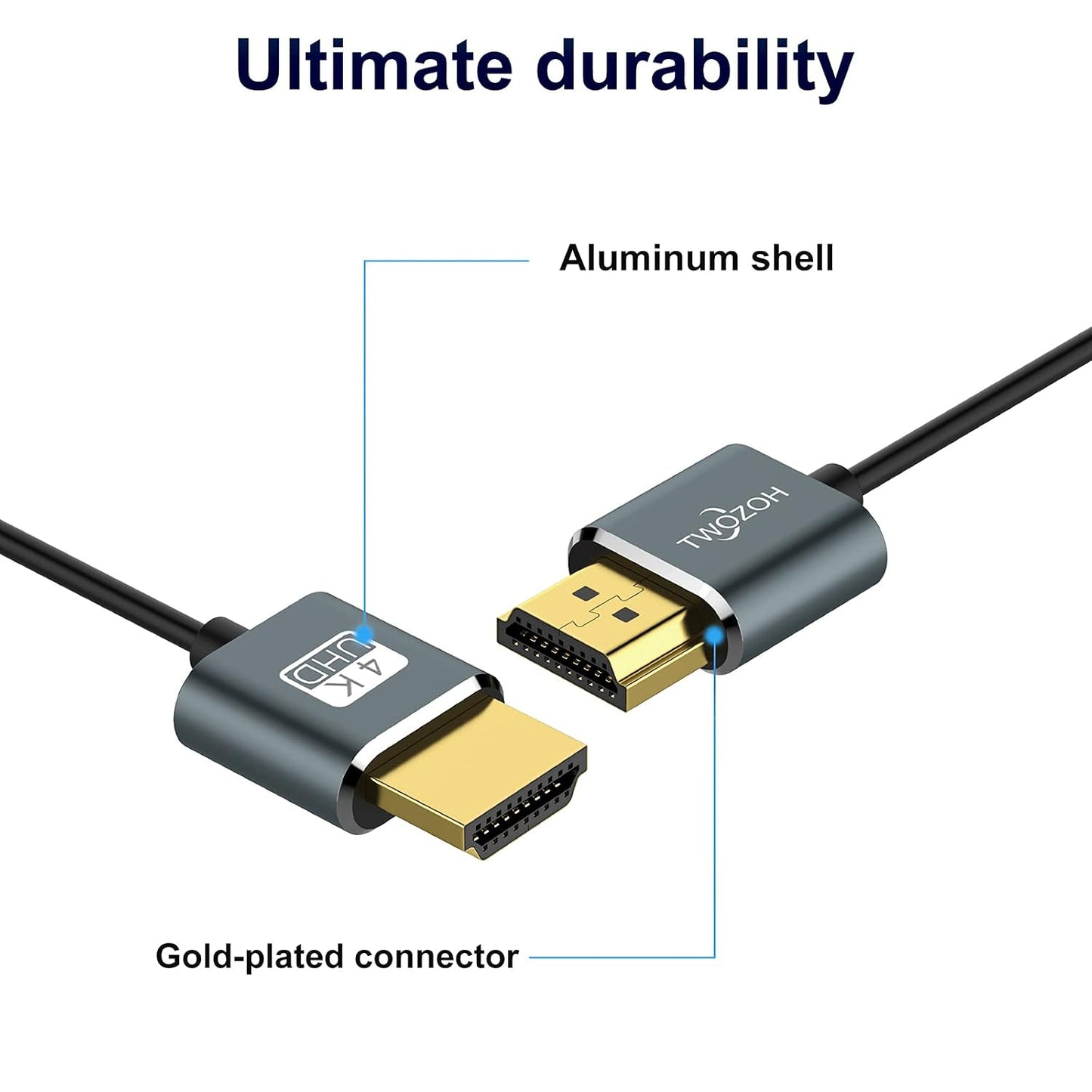 Twozoh 25FT, 2.0 3D/4K@60Hz, 2160P, 1080P Ultra-Thin Long HDMI to HDMI Cable Hyper Slim HDMI Cable, Extreme Flexible