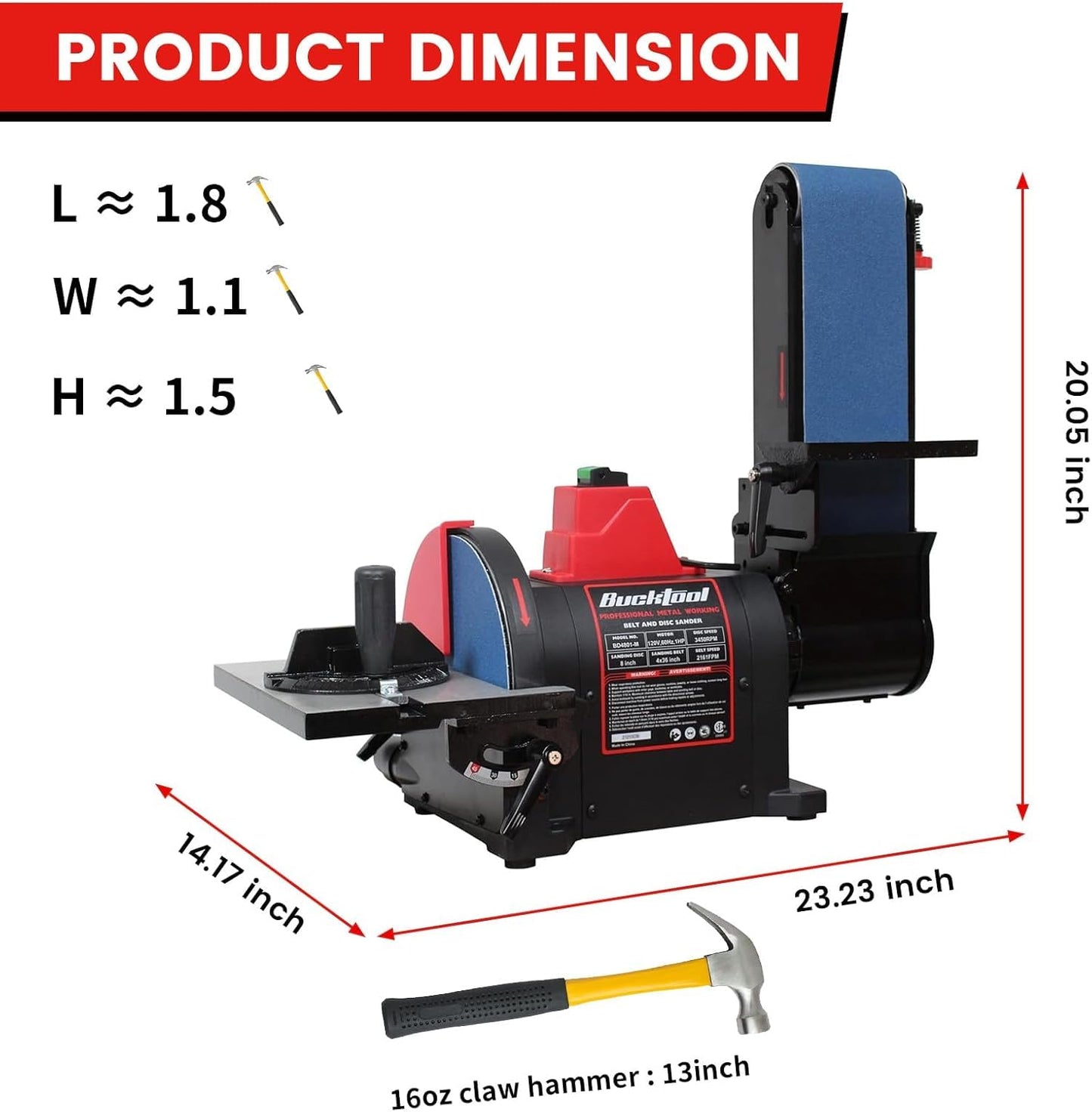 BUCKTOOL Pro 1HP Bench Belt Sander for Metal Working, 4 x 36 in Belt and 8 in Disc Sander with 1HP Direct-drive Motor, Benchtop for Metalworking, BD4801-M