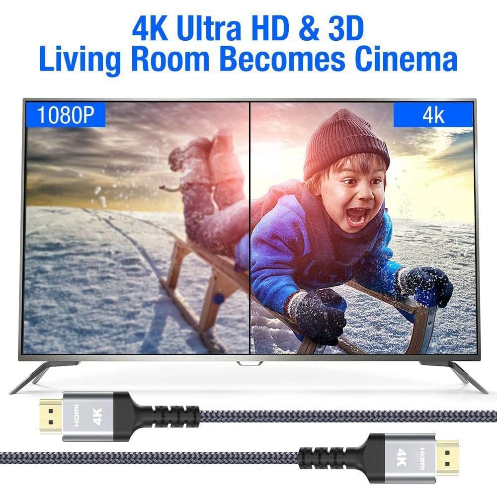 25 18Gbps 2.0 4K HDR10, 2.2, TV/HDTV/PS5/Blu-ray Highwings High-Speed FT HDMI Cable, Braided HDMI Cord, HDR, HDCP ARC
