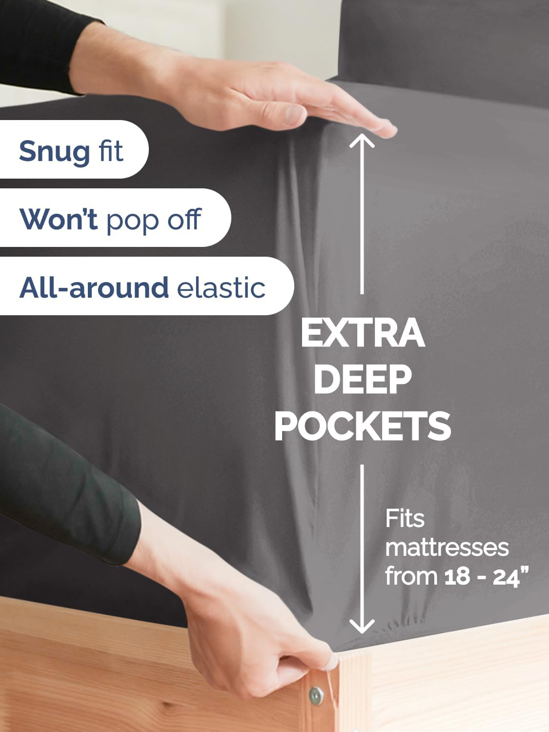 Skiennix Extra Deep Twin Sheet Set - 4-Piece Cooling & Breathable Bedding - Soft, Wrinkle-Free Grey