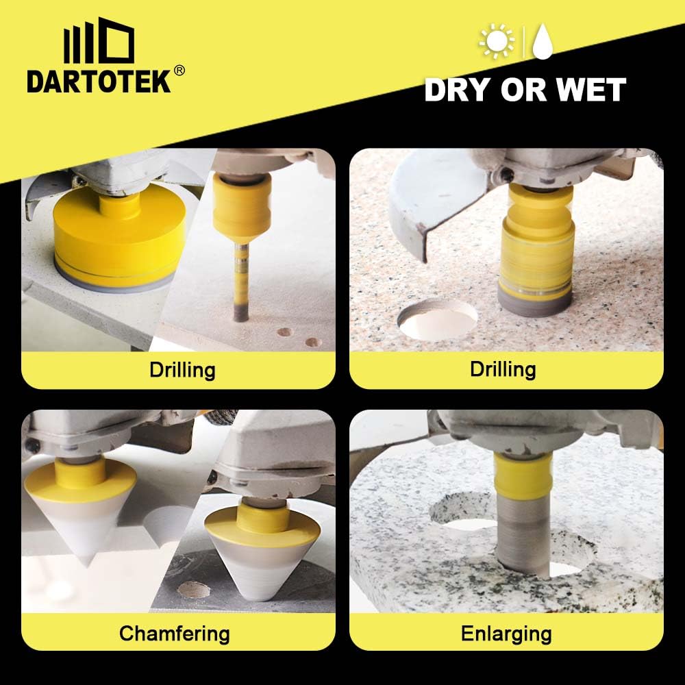 Diamond Core Drill Bits Set 12PCS - DARTOTEK Tile Hole Saw Kit (6/6/8/20/35/50/65/100/20mm/2/SDS/HEX for Porcelain, Ceramic Tile, Granite, Marble, Masonry