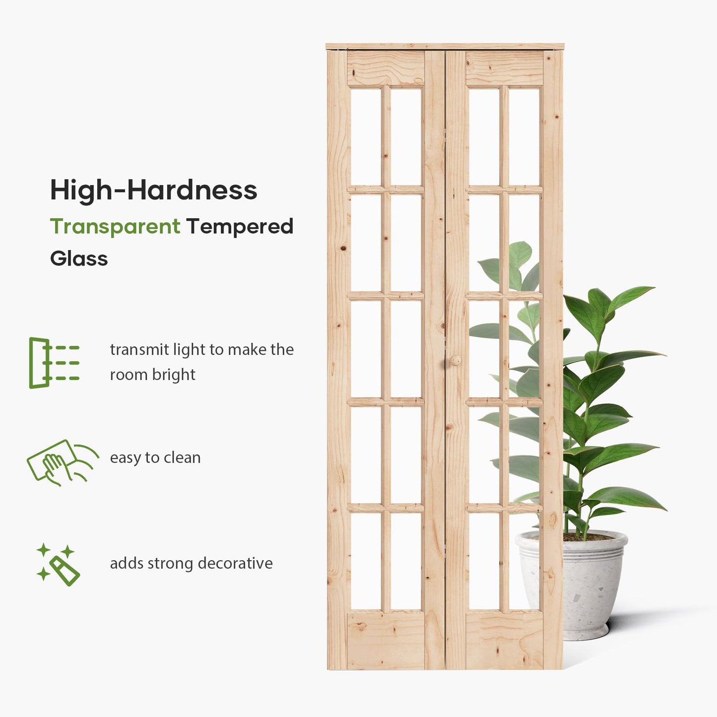 EaseLife Bifold Closet Door,for 36in x 80in (Double 18x80) Opening,French Glass Barn Doors with 3FT Concealed Bi-Fold Sliding Hardware Kit Included,Preassembled Door,Easy Install,DIY staining