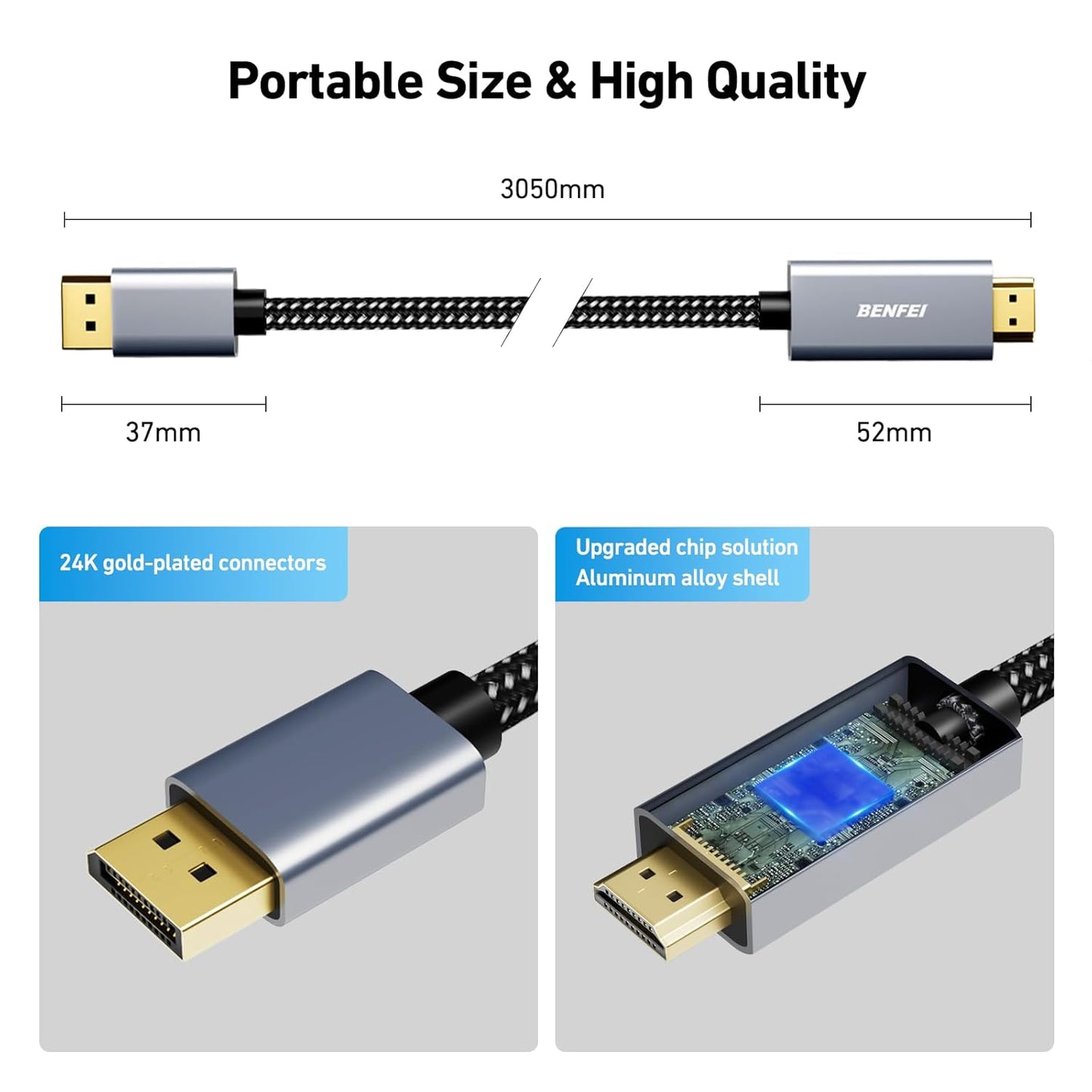 4K 10 1.2 1.4 BENFEI DisplayPort to HDMI Feet Cable[Aluminum Shell, Nylon Braided], Uni-Directional DP Computer to HDMI
