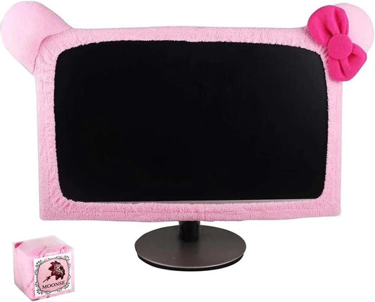 1 20-29 Inch Pcs Cute Cat Ear Computer Monitor Cover, Kawaii Pink Dustproof Screen Protector for Display, Soft Elastic