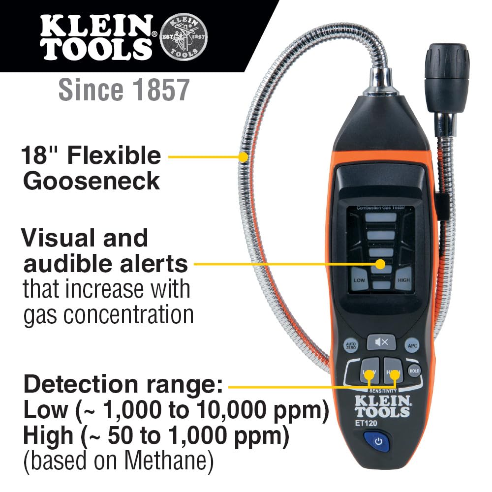 Klein Tools 80142 Gas Leak Detector Kit, Combustible Gas Detector and Digital Manometer HVAC Pressure Tester, Dual-Port, 2-Piece