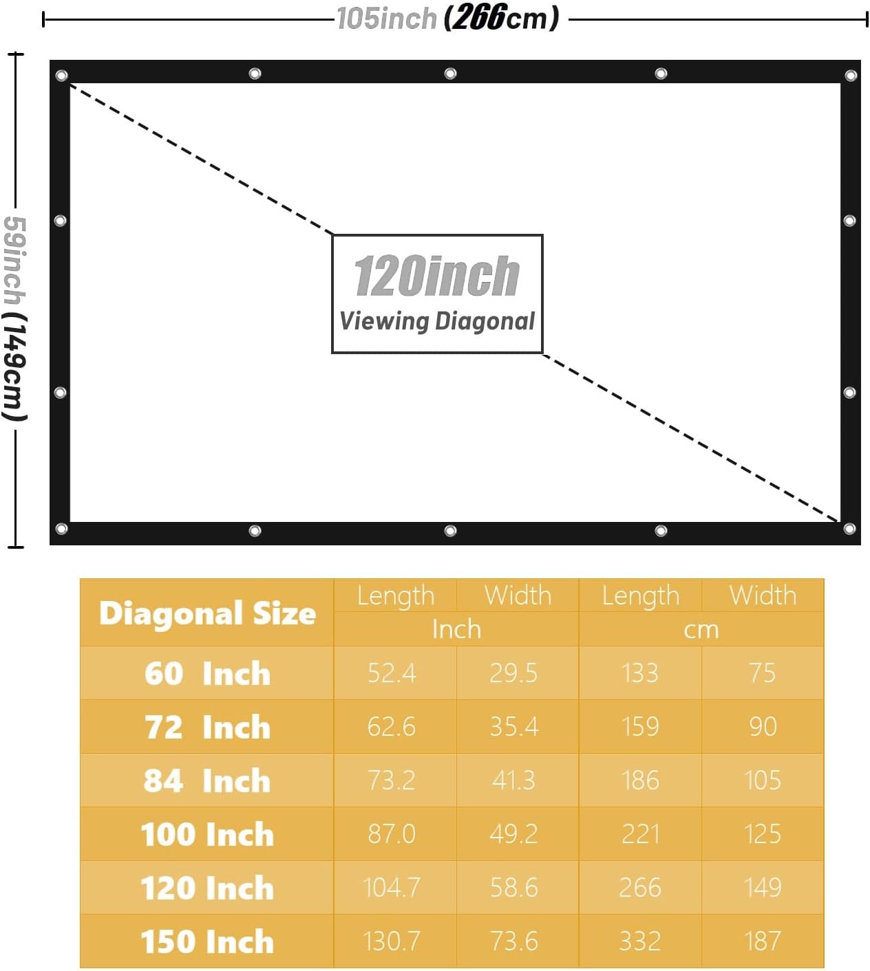 BooLooT 16:9 (150 inches) Projector Screen Portable Movies Screens Foldable Wrinkle-Resistant Fabric with Dual