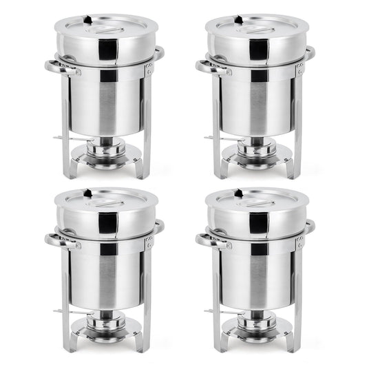 Commercial 11QT Soup Chafer Set, 4 Pack Stainless Steel Round Food Warmers Set with Pot, Notched Lids & Fuel Containers, Soup Warmers Ideal for Buffet Service & Event Catering