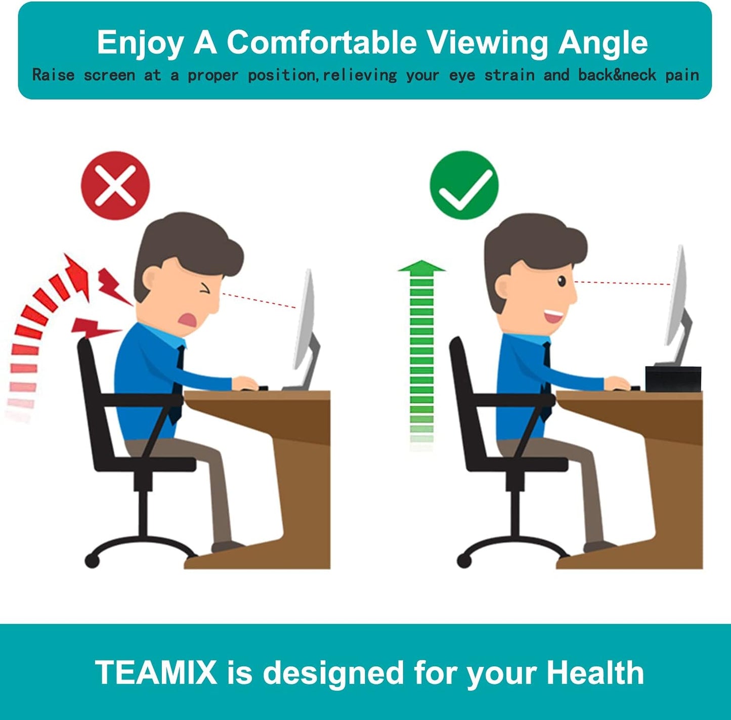 2 TEAMIX Tier Wooden Monitor Riser Stand, Desktop Stand with storage for Laptop/PC/Printer/Keyboard, TV Stand Shelf