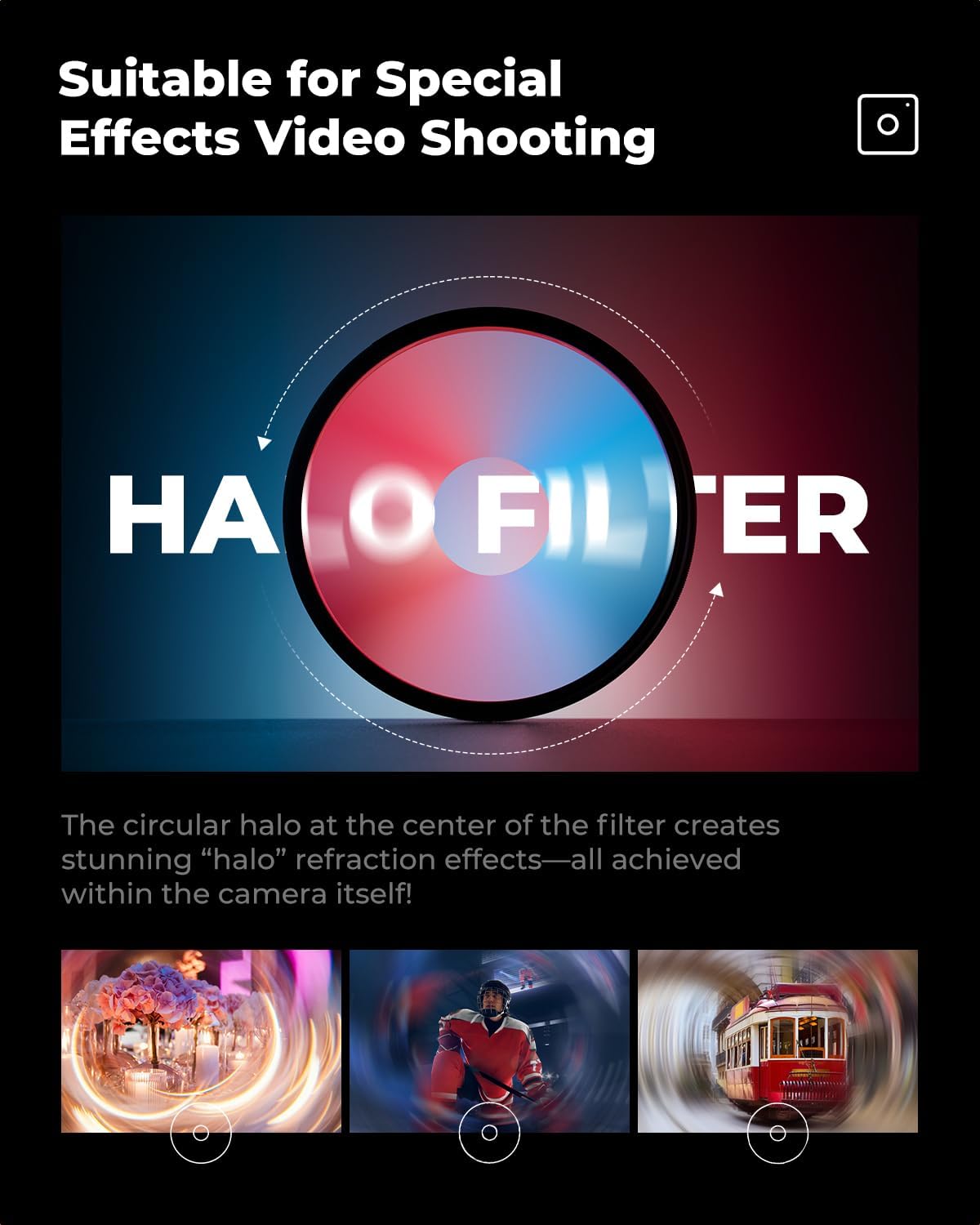 K&F CONCEPT 77mm Spiral Halo Camera Lens Filter, Premium Optical Glass Halo Swirl Special Effect Filter with Cleaning