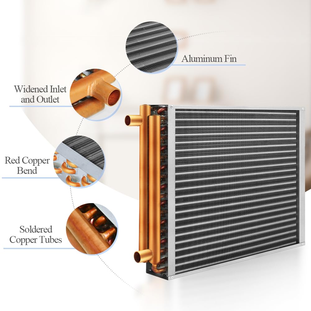 Water to Air Heat Exchanger 18x18 1" Copper Ports Hot Water Coil Outdoor Wood Furnace